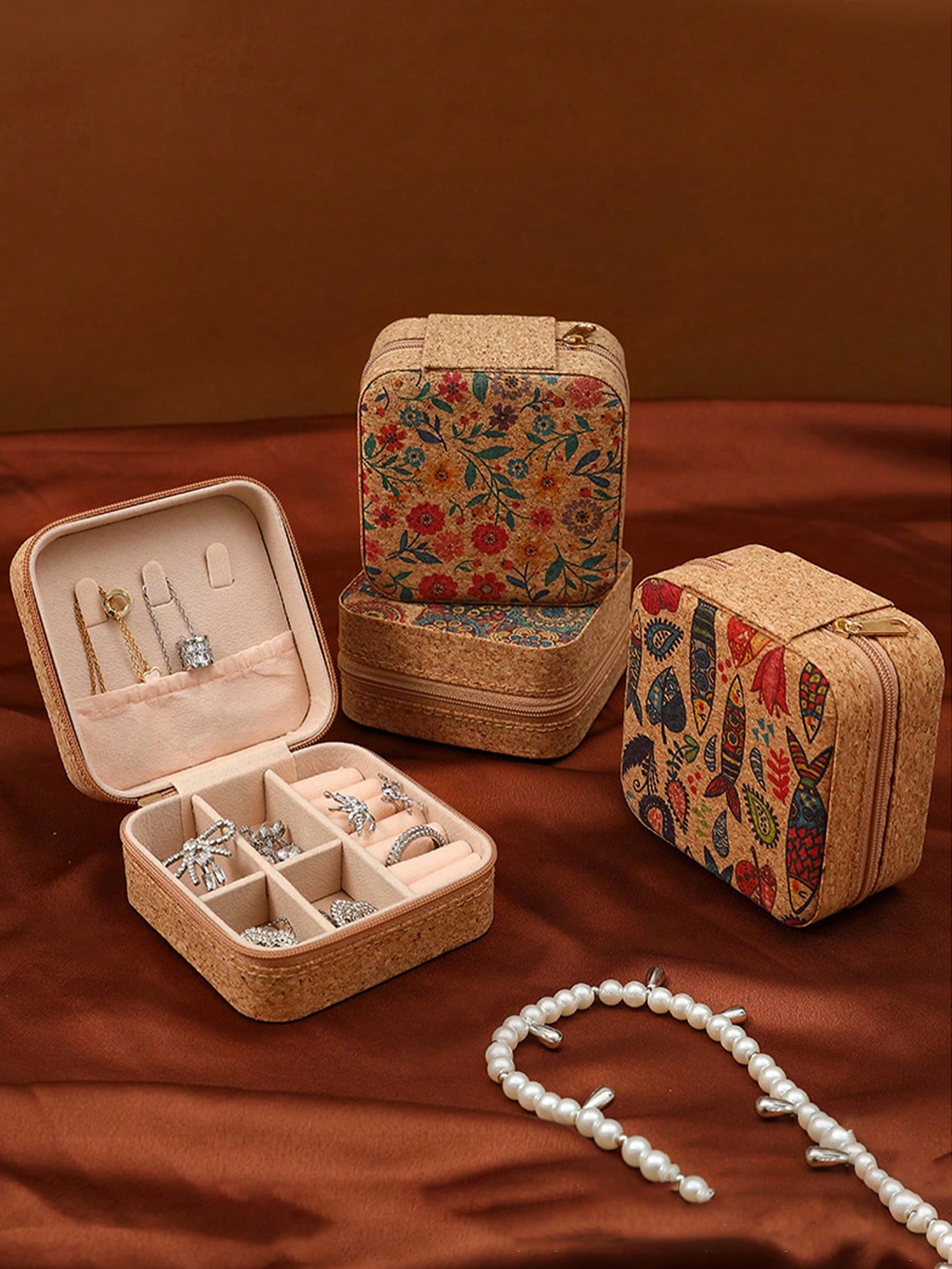 Accessories Travel Jewelry Box - Vierkante vintage bohemien patroon reisvriendelijke sieradendoos