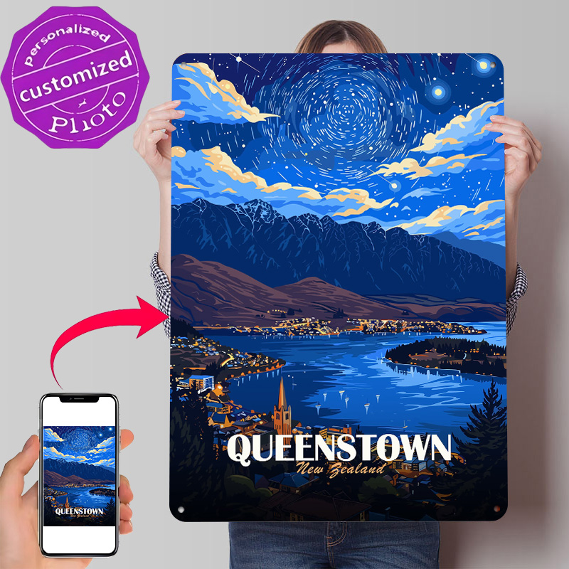 Travel Accessories New Zealand - Queenstown Nieuw-Zeeland Reizen Gepersonaliseerde 3D-getextureerde metalen