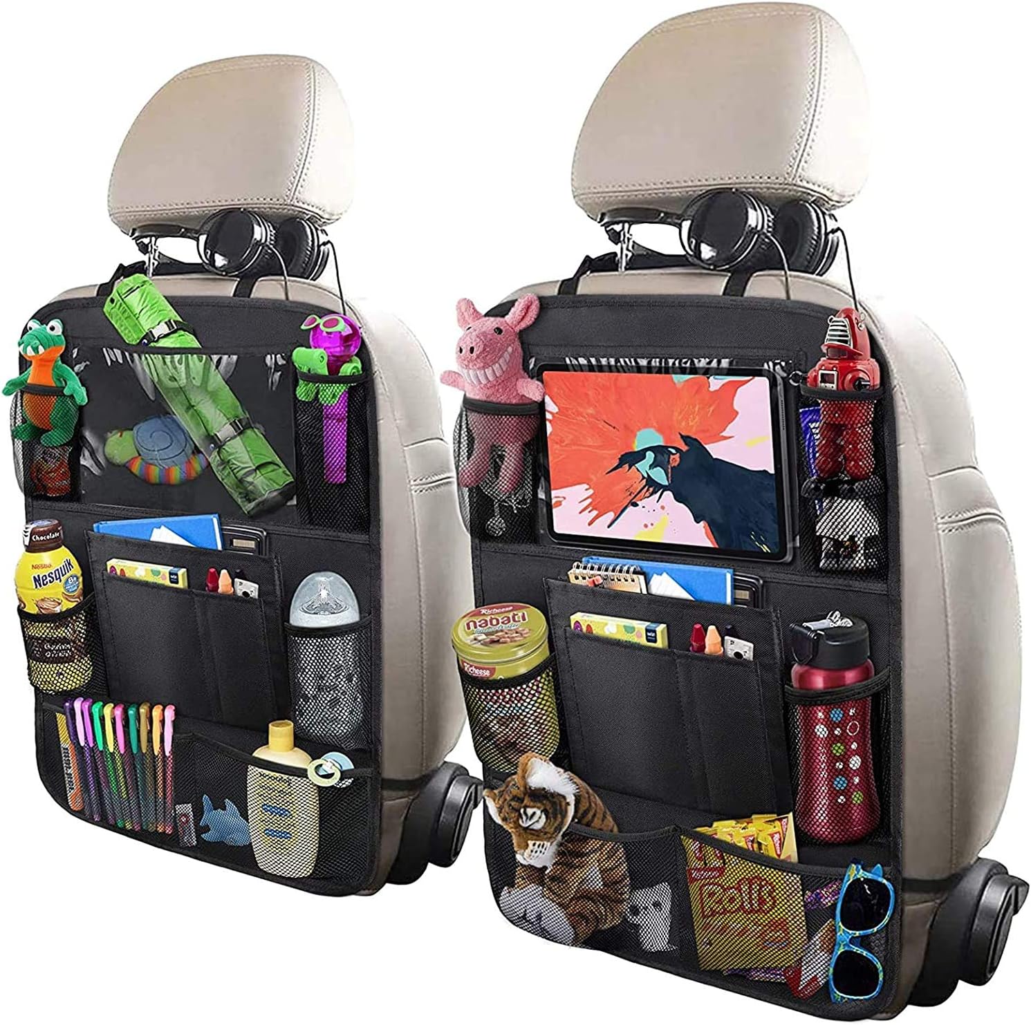 Travel Accessories With Toddler - Auto-achterbank-organizer met tafelhouder, 9 opbergvakken, rugleuningbeschermers,