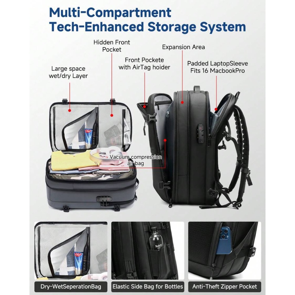 Eén-knops uitbreidbare vacuümc - Travel Lock Tsa Approved recensie en prijs